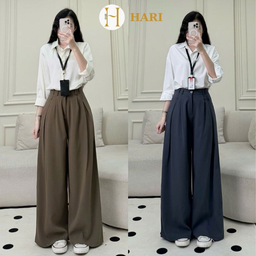 Quần tây công sở Hari ống suông ly to chất GOLD dài chùm phủ chân | BigBuy360 - bigbuy360.vn
