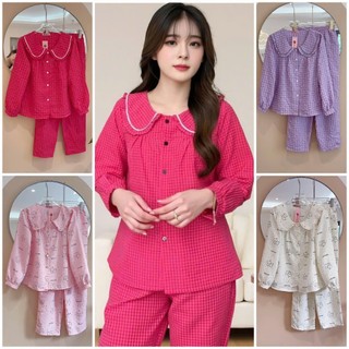  Bunnysky set cổ sen nhún bèo tiểu thư vải thô xốp nhật mềm mát size S M L  38-58kg  
