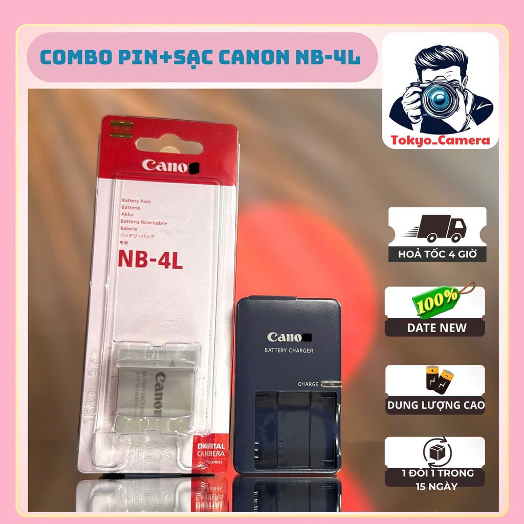 Bộ Sạc Pin Canon NB-4L ( Combo Hãng ) dùng cho IXUS 30, 40, 50, 55, 60, 65, 70, 75, 80 IS • IXUS 100