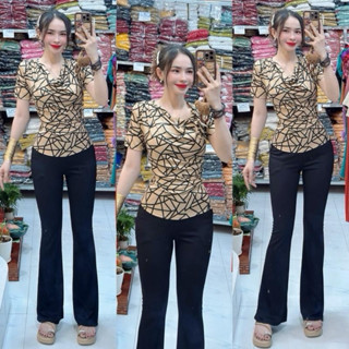  Mã C208 Sét Bộ Cổ Đổ Cột Dây Quần Dài Loe Thun Gân Tăm Lạnh - Huyền đồ bộ xinh  Women 