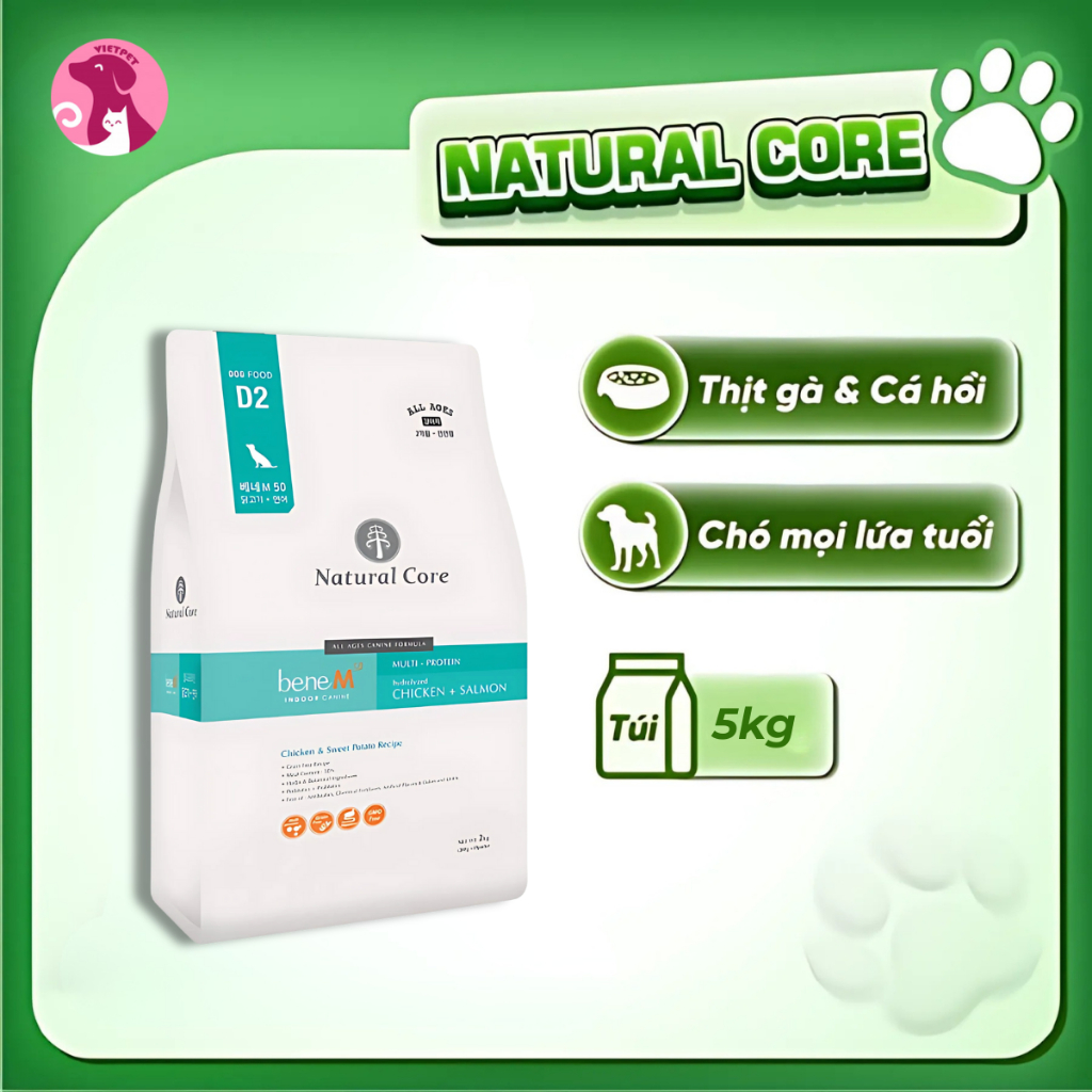 Thức ăn cho chó - Hạt Natural Core Bene M50 (500g), hỗ trợ tiêu hóa, đẹp da lông