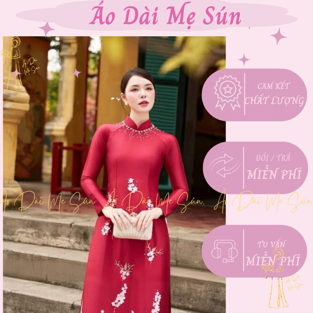 [Sẵn Hàng]  dài đỏ áo dài mẹ áo dài sui đính kết thủ công mềm mại sang trọng