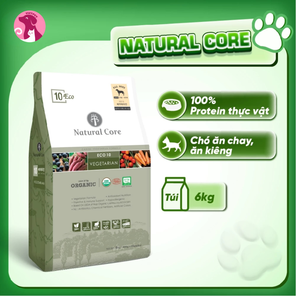 [SALE] [Tặng Voucher 50k] 6kg - Thức ăn cho chó Natural Core chay (túi nguyên NSX) - NK Hàn Quốc