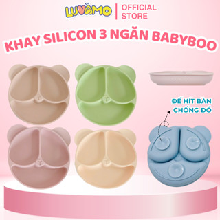 Khay ăn dặm silicon Babyboo 3 ngăn cho bé ăn dặm BLW có đế hít chống trượt Luvamo