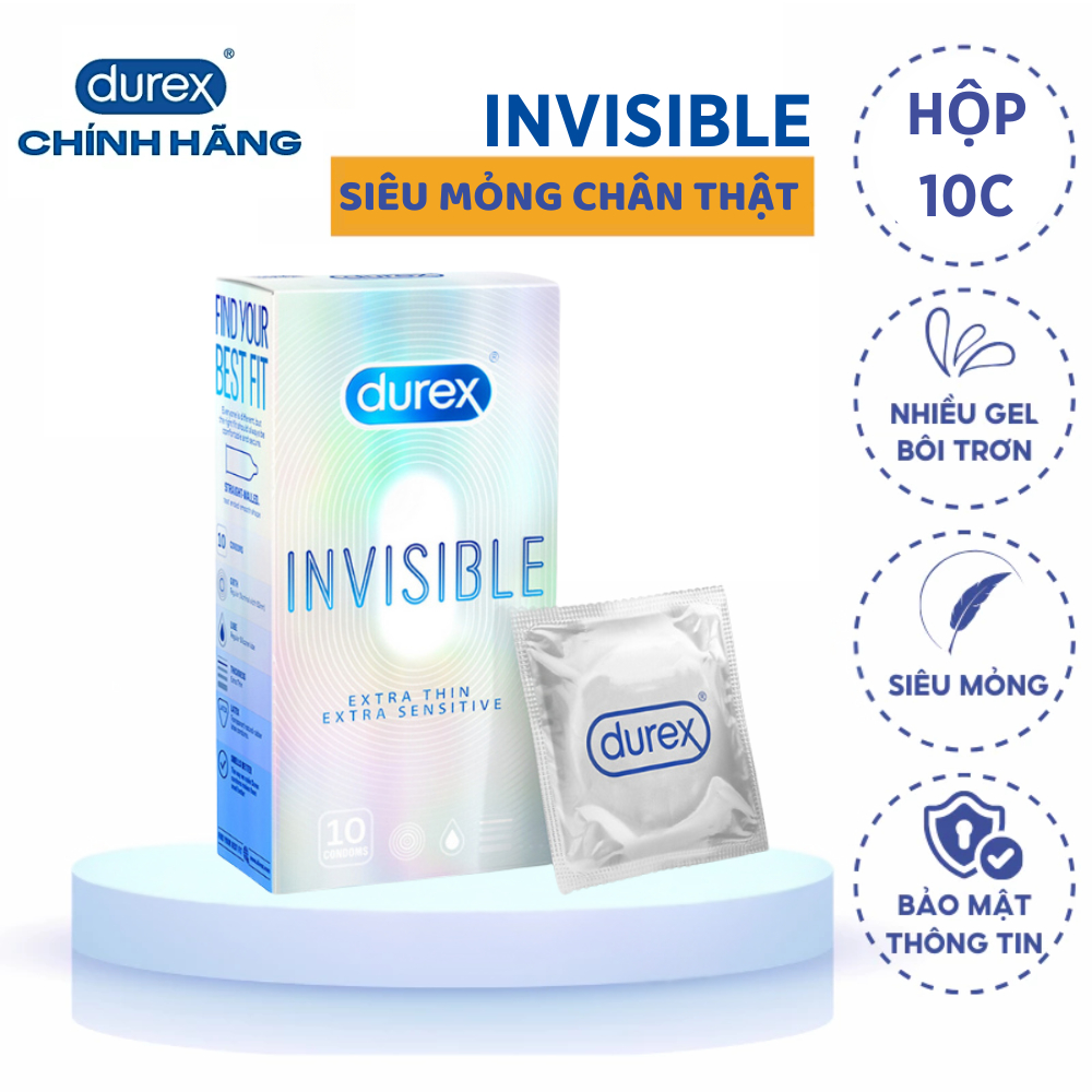 Bao Cao Su Siêu Mỏng Durex Invisible Nhiều Chất Bôi Trơn Chính Hãng Hộp 10 Chiếc