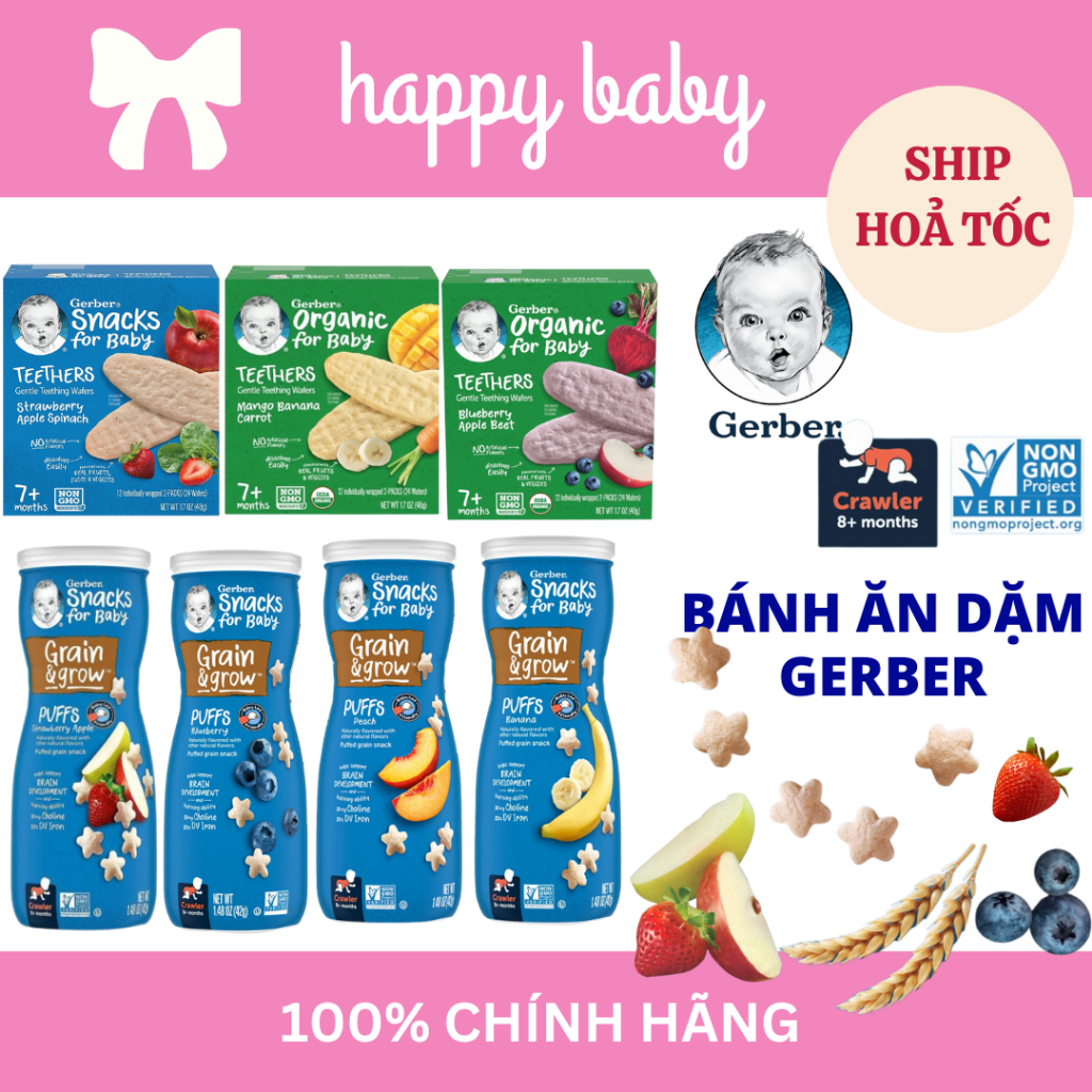 [DATE MỚI][Chính hãng]Bánh ăn dặm GERBER PUFFS hình ngôi sao đủ vị