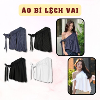 Áo Thun SAIGONESE Dáng BÍ Kiểu Lệch Vai Phối Nơ Form Nữ Hàn Quốc