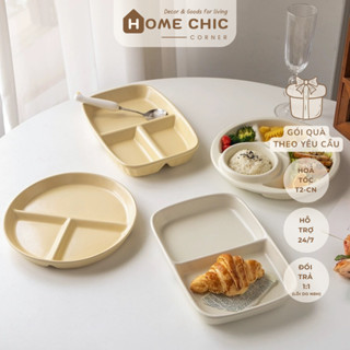  Đĩa sứ tròn chia ngăn đựng thức ăn màu pastel đĩa ăn dặm cho bé men gốm cao cấp | Home Chic Corner 