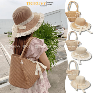   Set cặp 2c  Nón Cói Túi Cói Đi Biển Phối Ren Set Combo Tiện Lợi Vintage Hàn Quốc - TRIEUVY_FASHION 