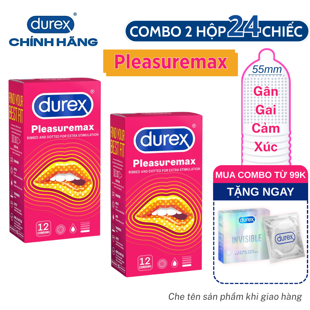 Bộ 2 hộp Durex Pleasuremax gân gai tăng khoái cảm (size 56mm, 12 bao/hộp)
