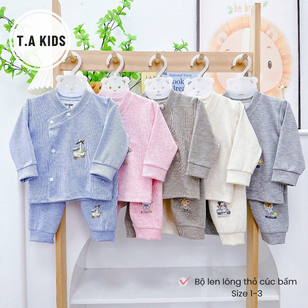 [ Tặng 10 set khẩu trang] Combo 2-3-5 bộ quần áo dài tay thu đông chất liệu vải len lông thỏ mềm mại,ấm áp cho bé 3-9kg