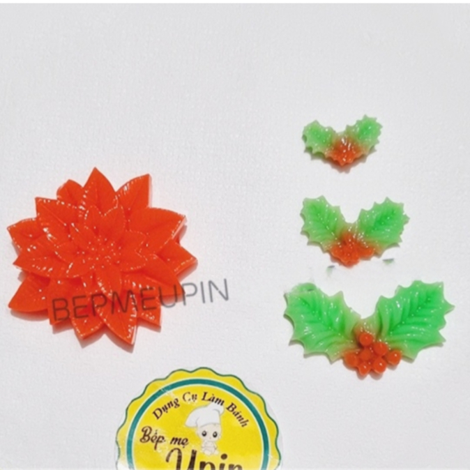 Khuôn silicon hoa lá trạng nguyên làm bánh Noel sinh nhật lá noel