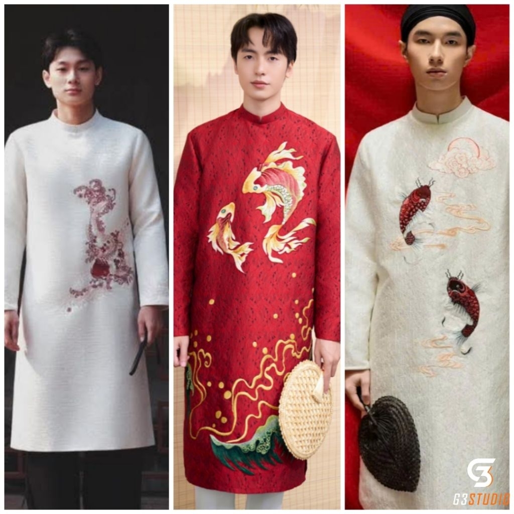 Áo dài nam cách tân thêu đẹp hàng thiết kế loại 1 giá rẻ chất vải đứng fom