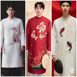 Áo dài nam cách tân thêu đẹp hàng thiết kế loại 1 giá rẻ chất vải đứng fom