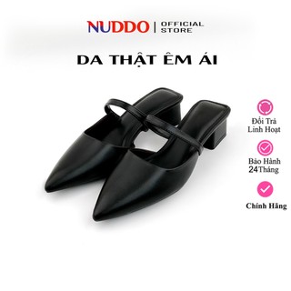  Guốc Sục Nữ Gót Vuông 3cm Thời Trang Giày Mules Mũi Nhọn Da Thật Cao Cấp NUDDO N313D 