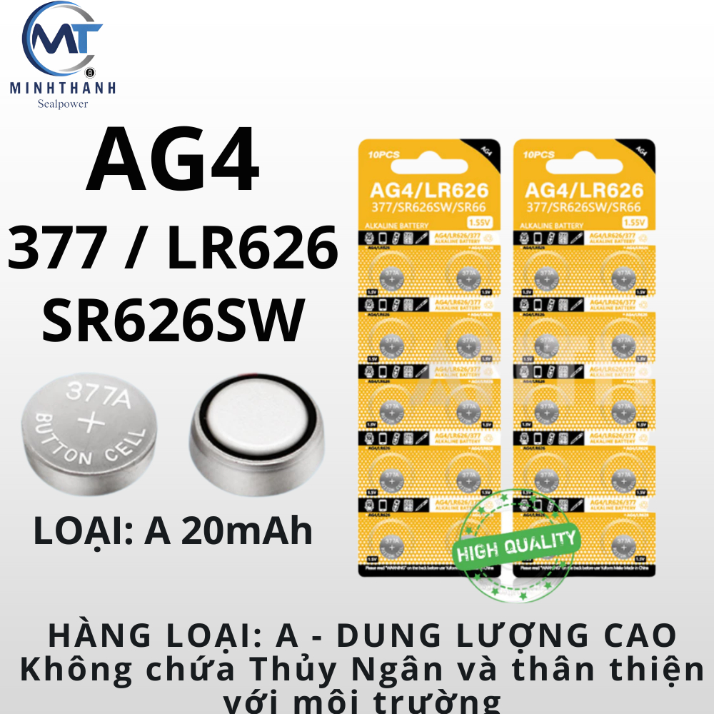 Vỉ 10 viên pin cúc áo AG4 G4 LR626 377 SR626SW SR66 177 L626 Date mới - Chất Lượng Cao - Giá Gốc - Số Lượng Lớn