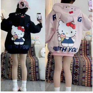  Áo Khoác  nỉ  Hello Kitty chất nỉ  nữ form rộng dày hàn quốc siêu Cute cho mùa đông 