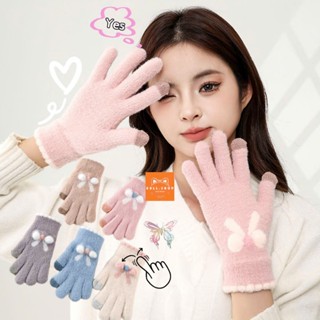  GT52 Găng tay len nữ lông cừu mềm mại dày ấm họa tiết  Nơ găng tay mùa đông BULL.SHOP 