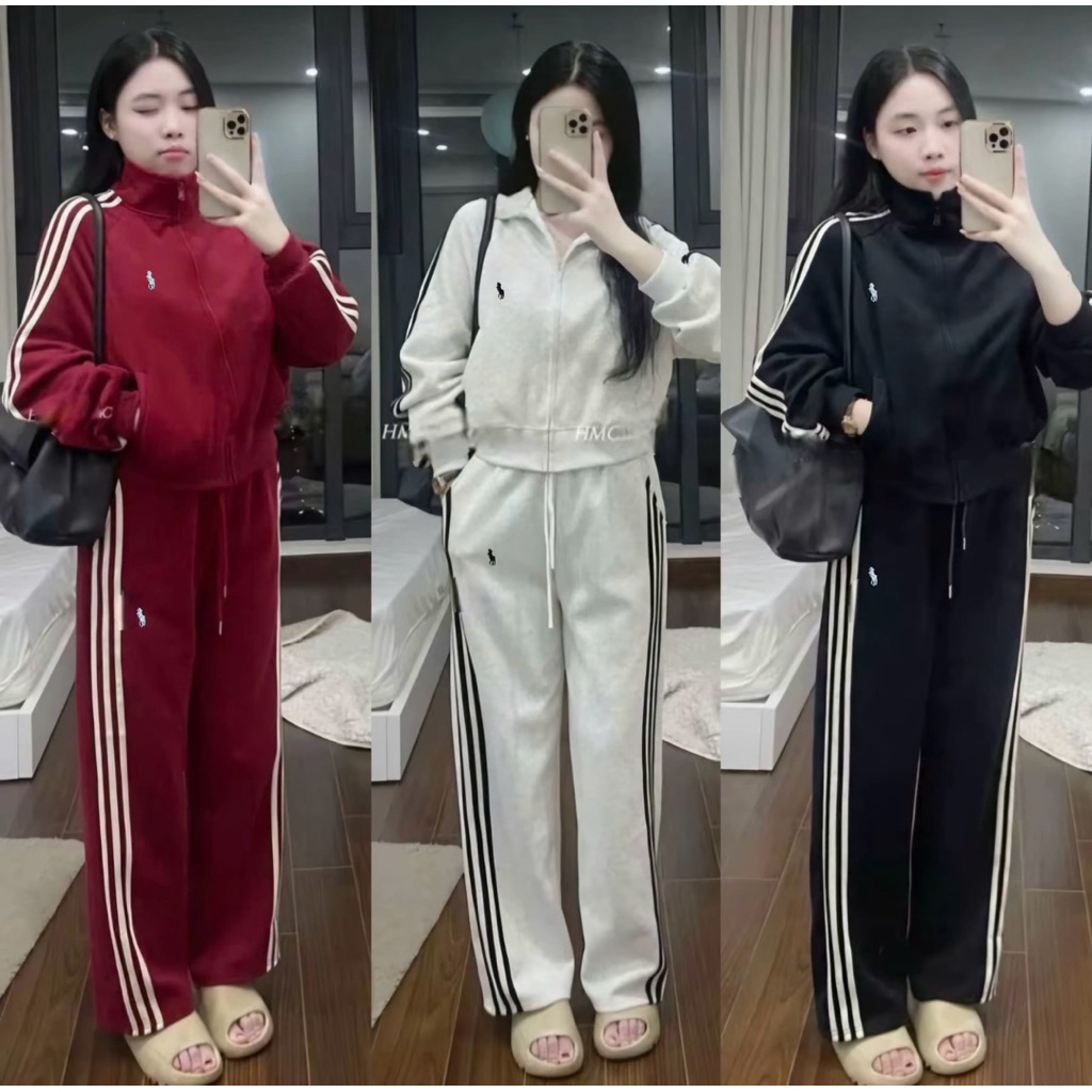 Set Bộ Nỉ Thể Thao Khóa Nữ Vải Nỉ 2 Da May Viền Hình Thêu