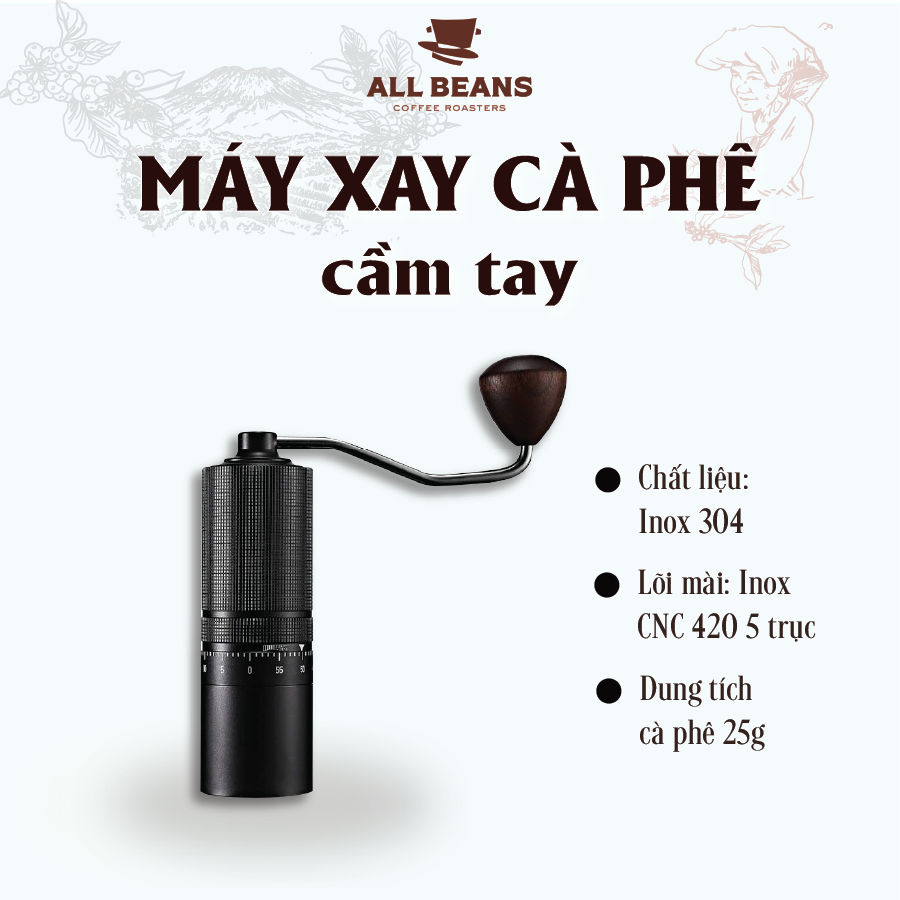 Máy xay cà phê cầm tay Inox – Máy xay hạt thủ công mini tiện lợi | All Beans Coffee