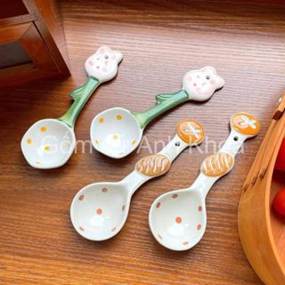  Thìa cơm muôi canh gốm sứ Bộ bát đĩa decor siêu đáng yêu cực cao cấp thìa sứ 3D hoạ tiết thỏ và bánh mỳ Gomsudecor21 