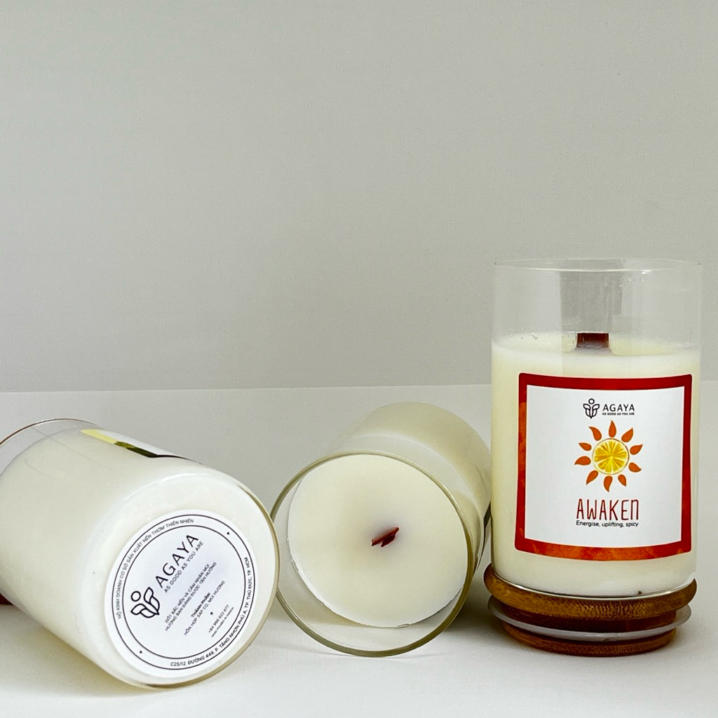 Nến thơm Agaya size lớn 200g bấc gỗ, 21 mùi hương, Nến thơm tinh dầu thiên nhiên