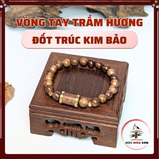  Vòng Tay Trầm Hương Tròn Đơn Mix Đốt Trúc Kim Bảo - Trầm Hương Mộc Hỏa Sơn - 6,7,8,10,12,14,16 Li 