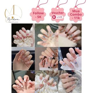 Móng tay giả Minoderm Nail box kèm keo gắn, dáng ngắn, dài, thiết kế trơn, đính đá sang trọng
