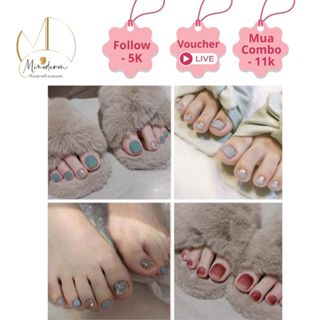  Móng chân giả Minoderm Nail box kèm keo gắn thiết kế trơn đính đá sang trọng 