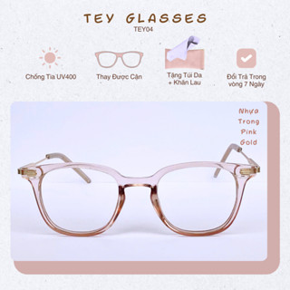  Gọng kính ROSA màu hồng gold trong suốt mắt kính dáng vuông càng kim loại vàng thay cận nam TEY04 