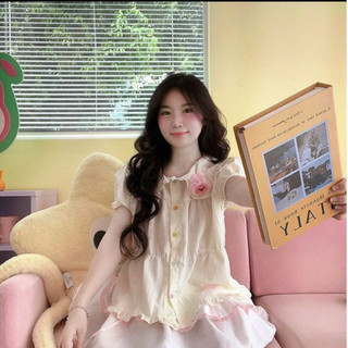  Áo babydoll tiểu thư cổ sen Tặng ICON bông siêu cute dễ thương A157 