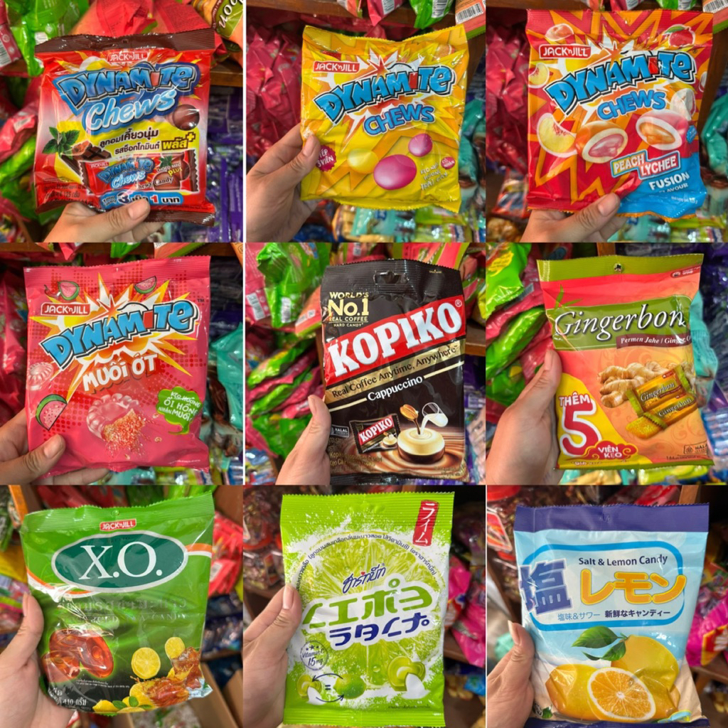 Kẹo Dynamite, Coffee, Xo, Muối ớt Jackjill tổng hợp các loại kẹo