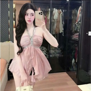  Sét đồ nữ hotrend áo tơ bèo vạt nhọn cổ yếm dây peplum kim sa quần short poly thiết kế độc đáo 