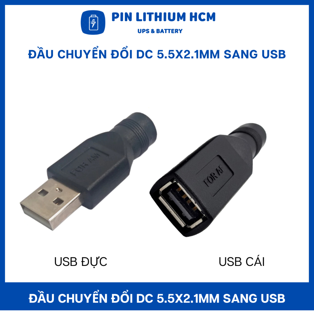 Đầu chuyển đổi DC 5.5x2.1mm sang USB ĐỰC, USB CÁI