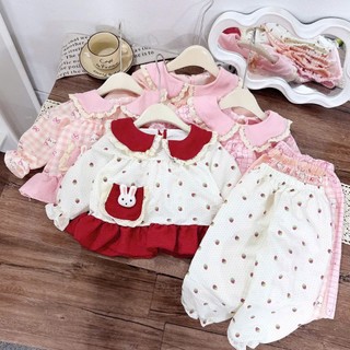    8-25kg   Bộ pijama dài tay bé gái chất đũi Hàn đồ ngủ trẻ em họa tiết dễ thương 