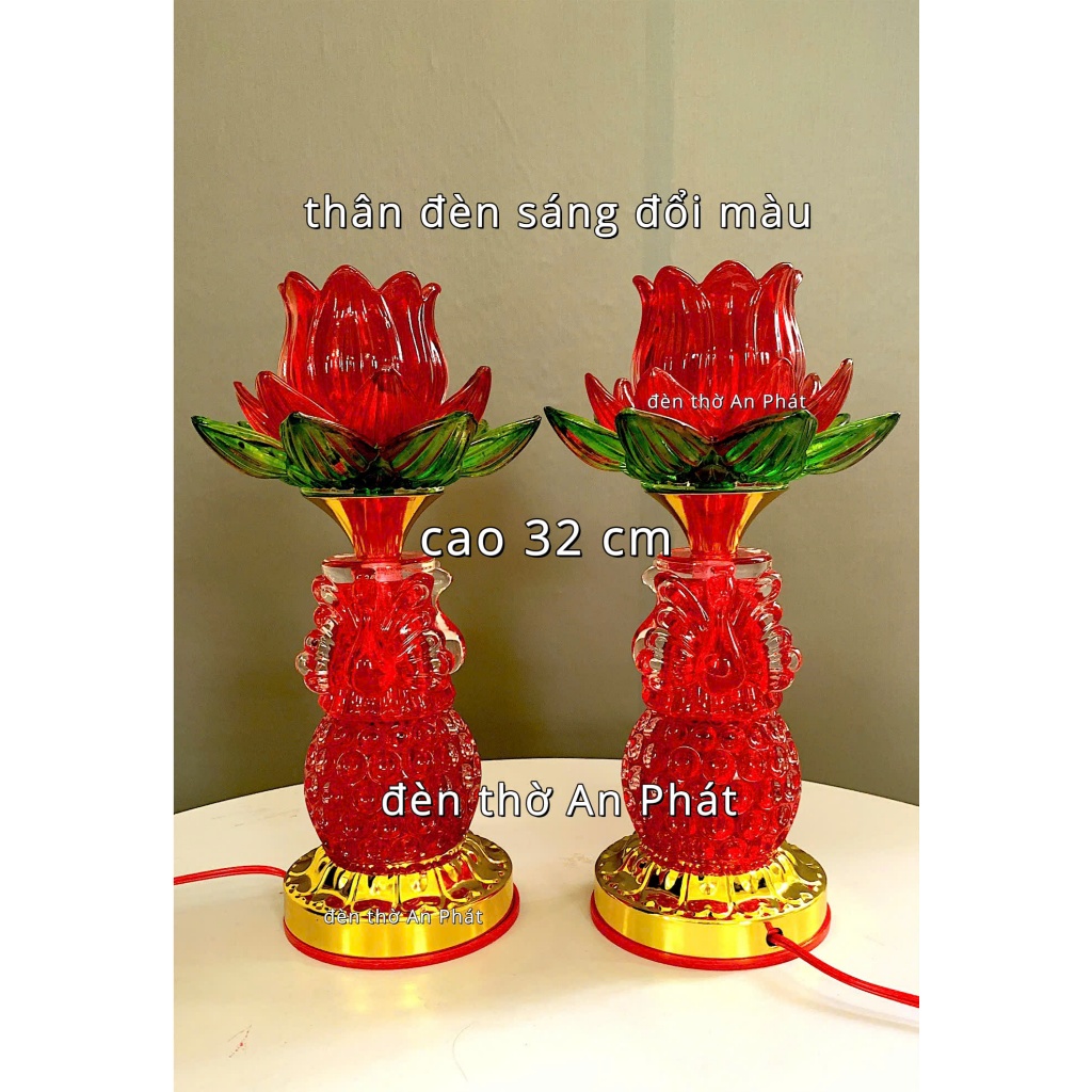 Đèn thờ thủy tinh pha lê hoa sen thân sáng đổi màu cao cấp,hàng chuẩn đẹp dầy dặn