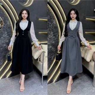 D38 - Váy Thiết Kế Evii dành cho nữ, Đầm thiết liền thân cổ đức phối tơ viền ren trước ngực dáng A xoè dài