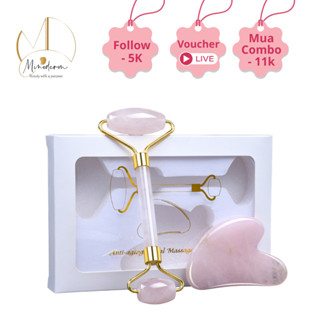 Combo Cây Lăn Thạch Anh + Đá Guasha Massage Minoderm Nâng Cơ, Kích Thích Sản Xuất Collage