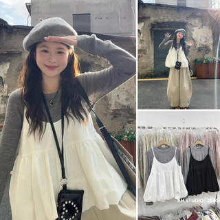   NEW  Set áo thun dài tay kèm áo hai dây bí cute BABE TOP 