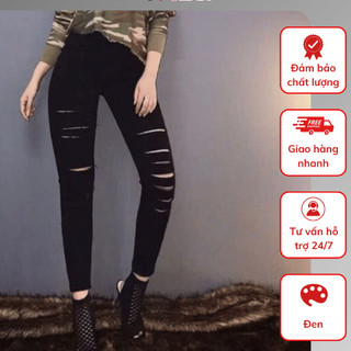  Quần Jean Nữ Lưng Cao Skinny Đen Co Giãn Quần Bò Nữ Rách Gối Rách Đùi Nhiều Đường AMILY JEAN 