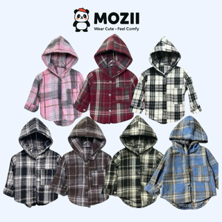  Áo Khoác Nỉ Dạ MOZII Có Nón Cho Bé Phong Cách Hàn,Kẻ Caro Cá Tính.Vải Dạ Dày Chống Nắng Tốt 