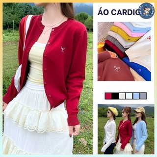   A458  Áo KHOÁC len Cardigan CỔ TRÒN PHỐI NƠ LÔNG THỎ dày mịn tay dài mặc 2 kiểu dễ phối đồ - L2M 