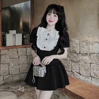 Đầm Tiểu Thư Cổ Bèo Nơ Dáng Ngắn Tapta Xoè A