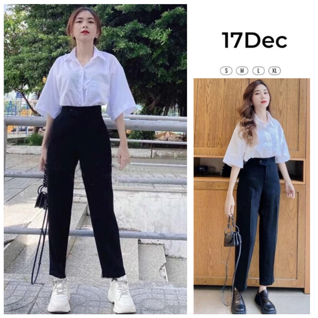 Quần baggy vải nữ lưng cao khuy lệch Dec-02, Quần tây nữ đi học đi làm chât vitex kiểu dáng công sở