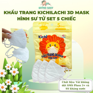 Khẩu trang Kichilachi hình sử tử kháng khuẩn, SS kháng nước, vải không dêt SMS Plus Set 5 chiếc cho bé