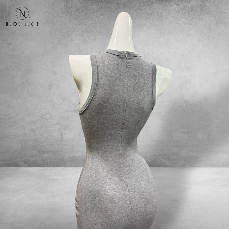 D1058 - Đầm Body Ngắn Sát Nách Cổ Tròn Có Dây Kéo Vải Bozip Basic, Tôn Dáng - Ngọc Lucie | BigBuy360 - bigbuy360.vn
