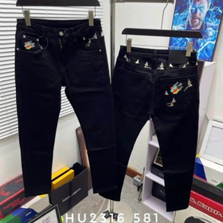  Quần jean bò nam NT slimfit đen trơn phối thêu chữ hình thuyền buồm túi hai mặt basic boy phố 2026. 