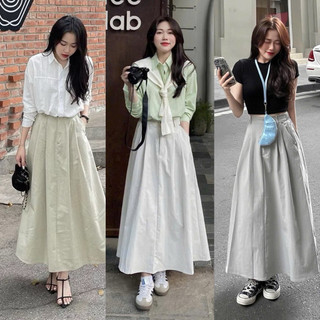   SẴN HÀNG L1  Chân váy kaki thô mềm dáng xoè dài kèm đai lưng túi hông hàng QC mã 6688 dài 83cm 