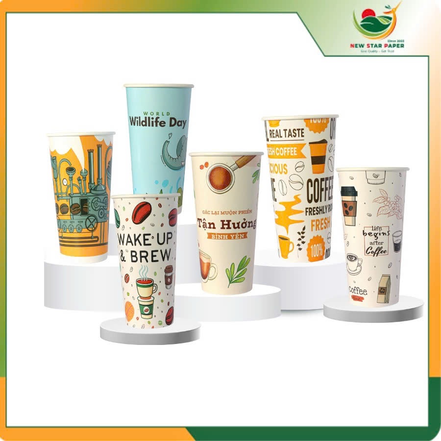 Ly giấy 14oz~420ml - Lốc 50 ly giấy có họa tiết