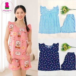  Đồ bộ nữ mặc nhà đùi cánh tiên chất LỤA mịn mát size 43-75kg Hồng Nam Vy 